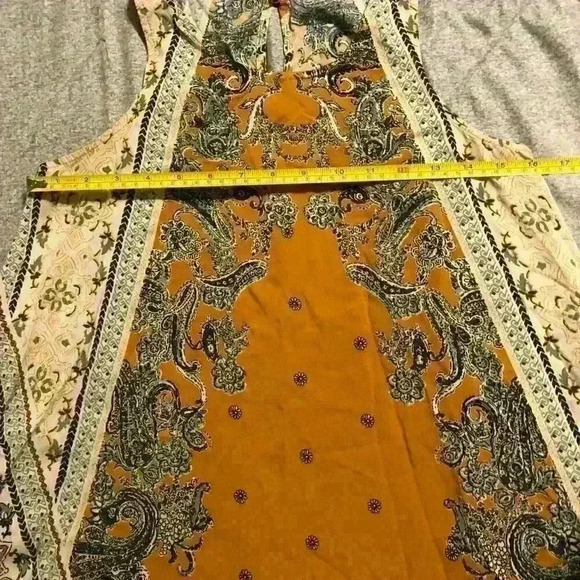 Taylor & Sage Boho Swing Dress Mustard Yellow Paisley Print Size Small - Picture 4 of 6